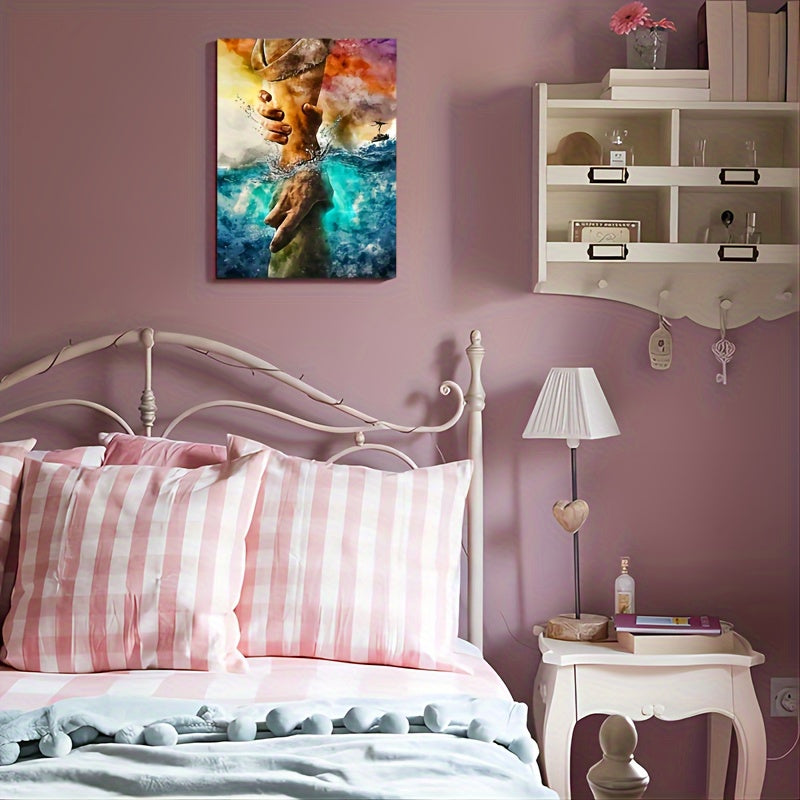 1pc wood frame canvas painting, hand of god wall painting, painting - give me your hand wall art canvas is perfect for home decoration