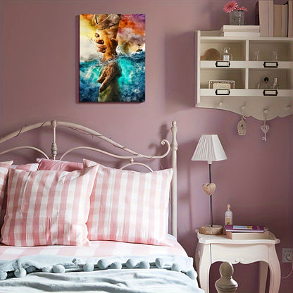 1pc wood frame canvas painting, hand of god wall painting, painting - give me your hand wall art canvas is perfect for home decoration