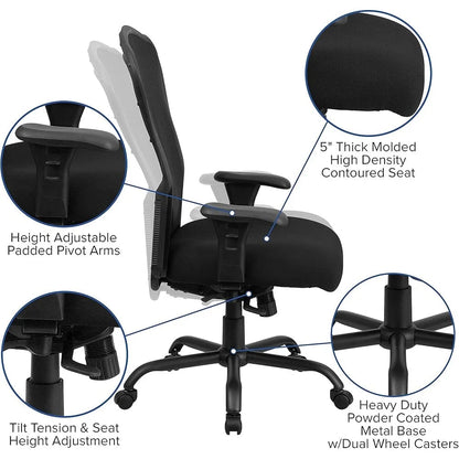 Big and Tall Ergonomic Office Chair 24/7 Heavy Duty Mesh High Back Synchro-Tilt Adjustable Lumbar Armrests 400 Lb Capacity