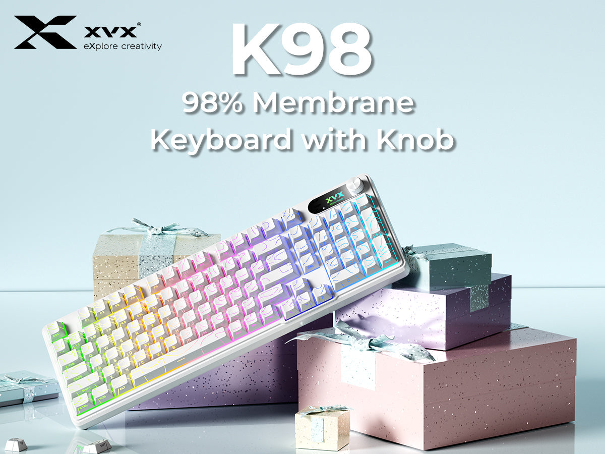 XVX K98 Silent Key Tri-Mode 100% Membrane Keyboard with Topography pattern keycaps