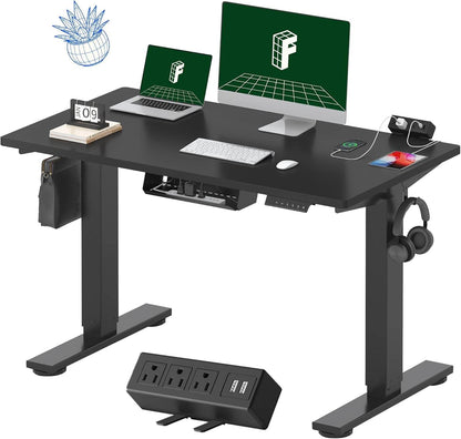 EN2 Height Adjustable Electric Standing Desk - 48"x30" with Clamp Power Strip & Cable Management (Gray Frame + Mahogany Top)