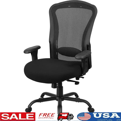 Big and Tall Ergonomic Office Chair 24/7 Heavy Duty Mesh High Back Synchro-Tilt Adjustable Lumbar Armrests 400 Lb Capacity