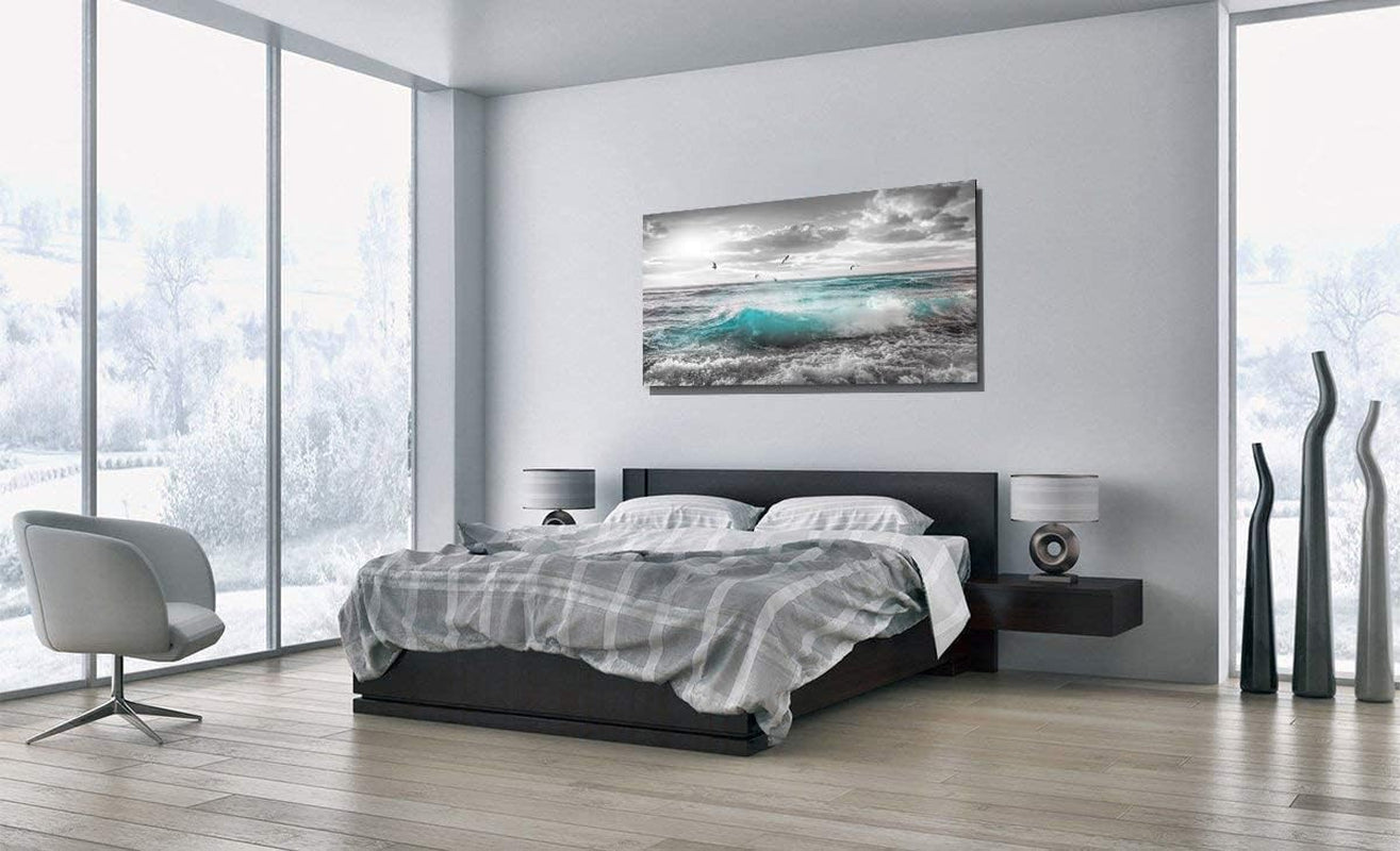 Stunning 24"x48" Framed Ocean Sunset Canvas Art - Serene Beach Wall Decor for Bedroom, Bathroom, and Dining Room with Seagulls and Waves