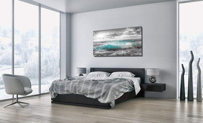 Stunning 24"x48" Framed Ocean Sunset Canvas Art - Serene Beach Wall Decor for Bedroom, Bathroom, and Dining Room with Seagulls and Waves