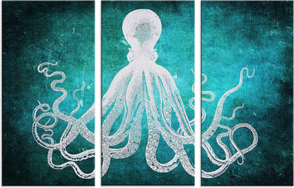 Stunning  Modern Octopus Canvas Art - Large 3-Panel Framed Wall Décor (8x16 Inches Each) Ready to Hang