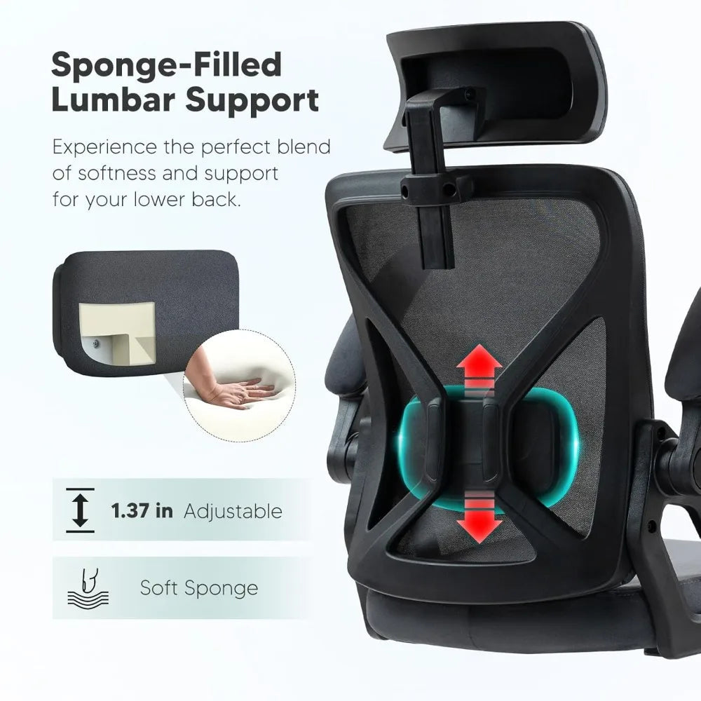 Tall Desk Chairs with Wheels and Flip-Up Armrests for Home Office Desk Gamer Chair Dark Grey Computer Armchair Gaming Ergonomic