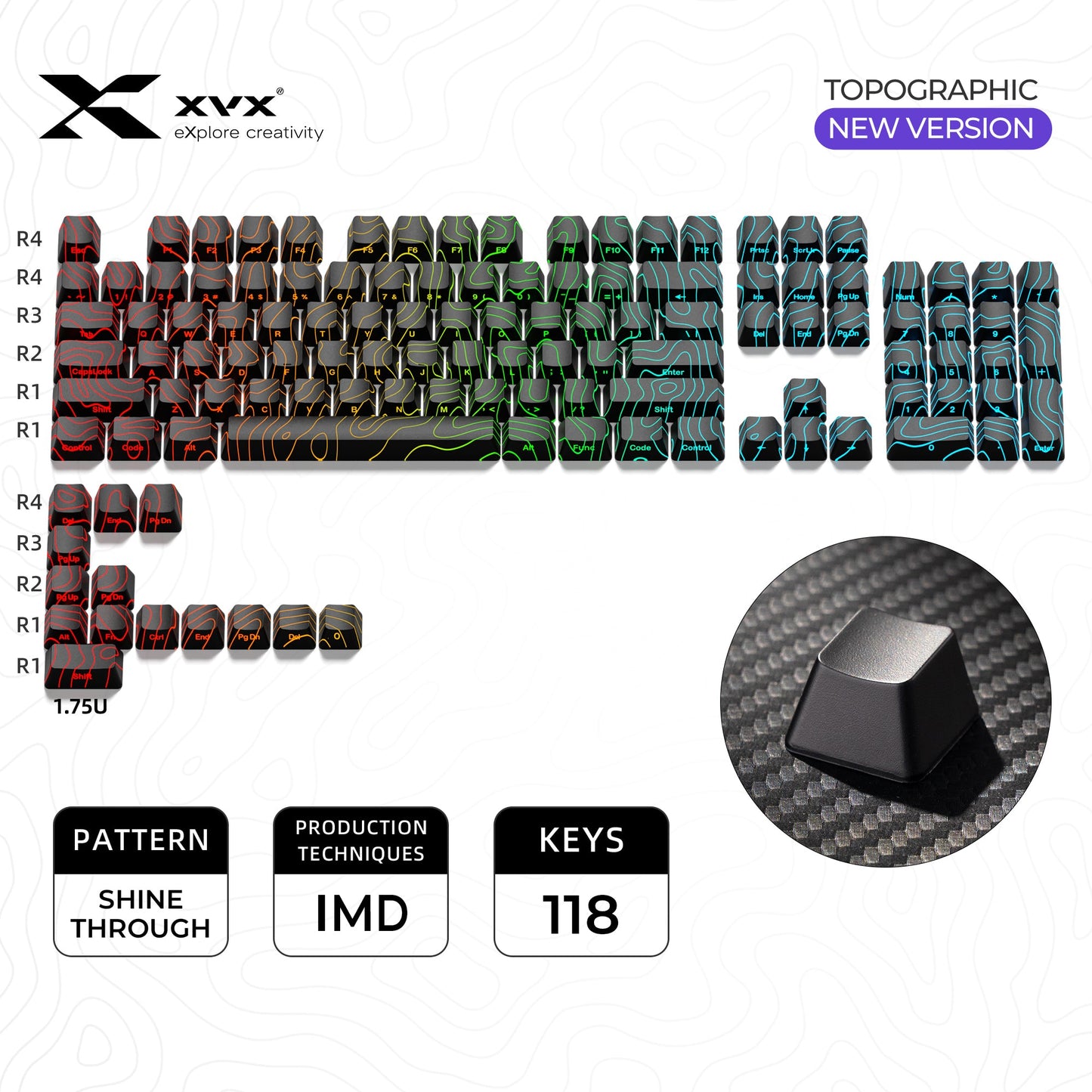 XVX  Phantom  Topographic   Version Pattern  OEM Profile IMD-Tech Keycap Set