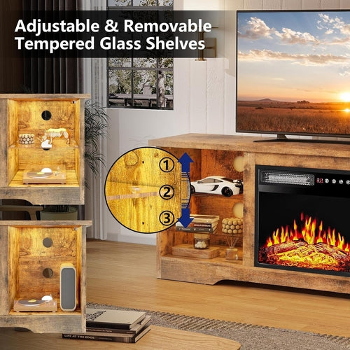 Fireplace TV Stand with 18''Fireplace, Modern Entertainment Center for