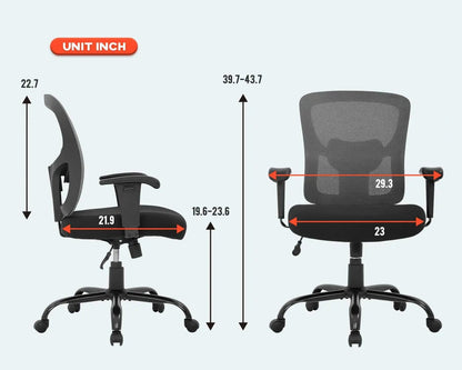 Big and Tall Office Chair 400Lbs Wide Seat Mesh Desk Chair Massage Rolling Swivel Ergonomic Computer Chair with Lumbar Support