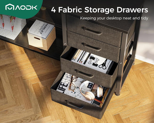 61" L Shaped Desk with Drawer, Computer Desk with Power Outlets & LED