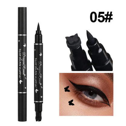 Double Head Moon Star Heart Flower Liquid Eyeliner Pen Black Stamp Eyeliner Waterproof Makeup Butterfly Seal Eye Liner Pencil