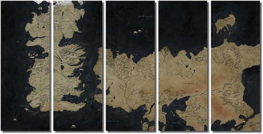 Game of Thrones Map Framed Canvas Art Print - 60"X32" | Epic Gaming Wall Decor for Fans