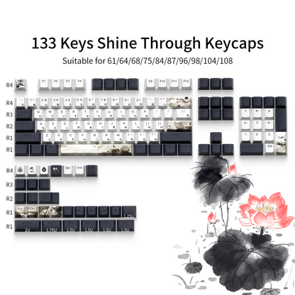 XVX  Lotus Cherry Profile Shine Through Double shot  5-sided Dye-Sub PBT Keycap Set (133-Key)