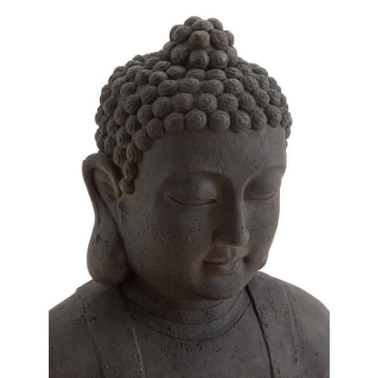 Brown Polystone Meditating Buddha Sculpture with Engraved Carvings and Relief Detailing