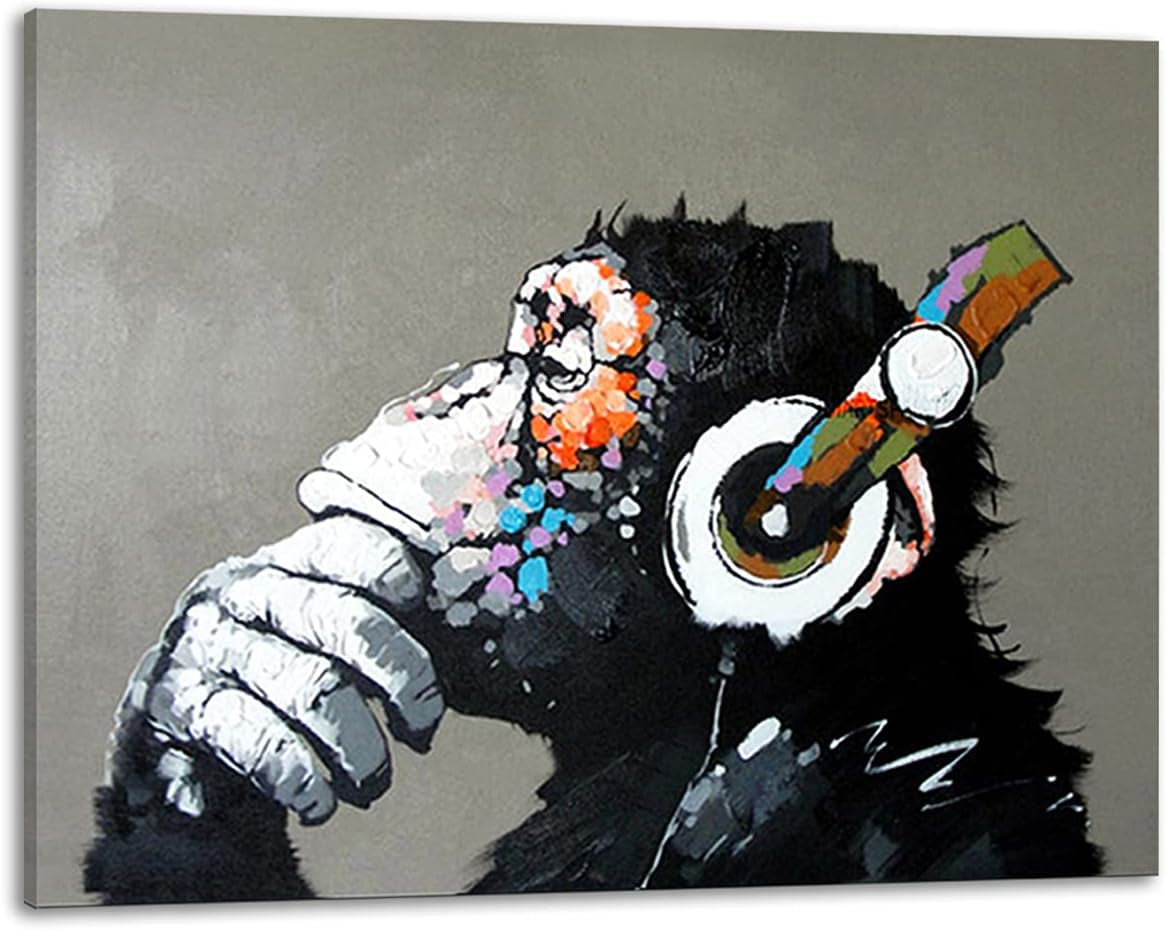 Vibrant Hand-Painted Monkey and Gorilla Oil Canvas Art - Perfect for Living Room Wall Decor!