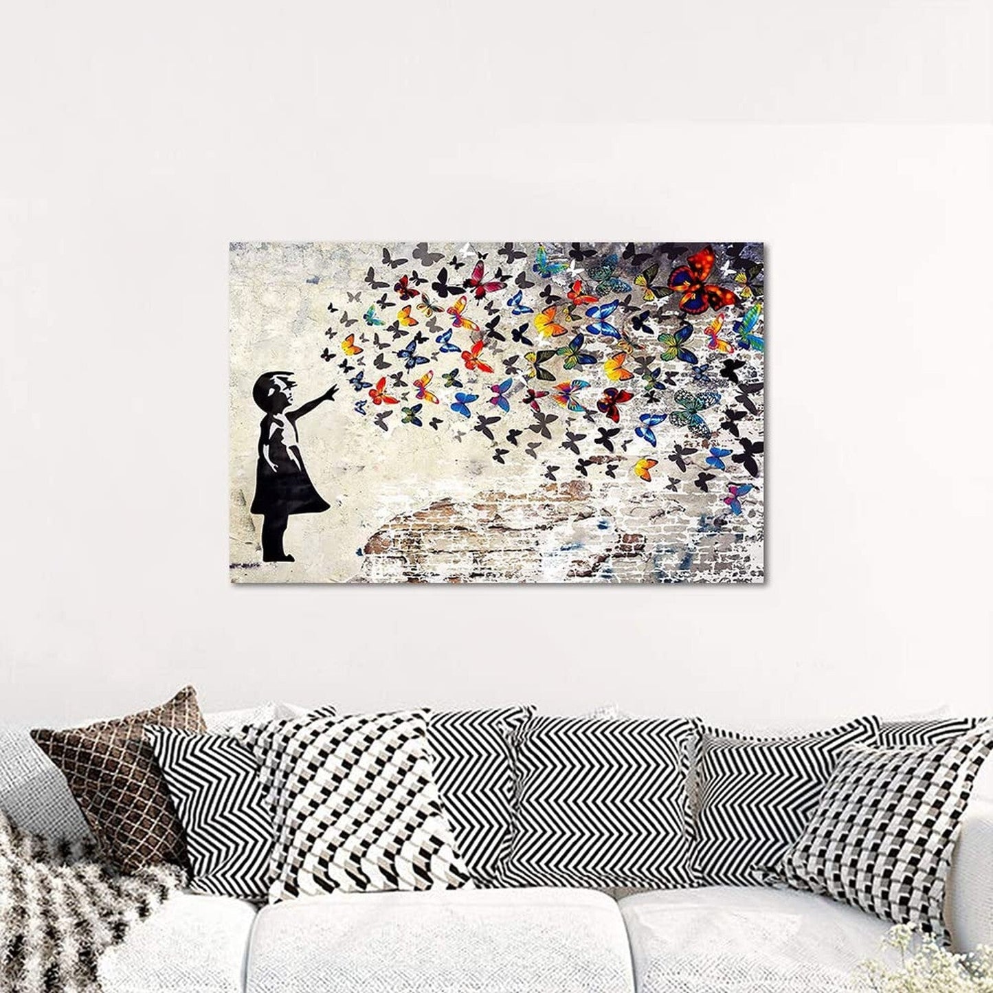 Colorful Graffiti Street Canvas Wall Art Funny Butterfly Banksy Street Art Mu...