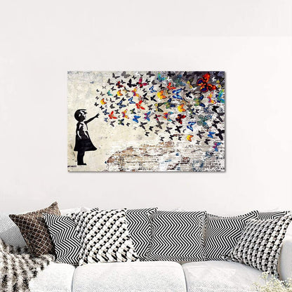 Colorful Graffiti Street Canvas Wall Art Funny Butterfly Banksy Street Art Mu...