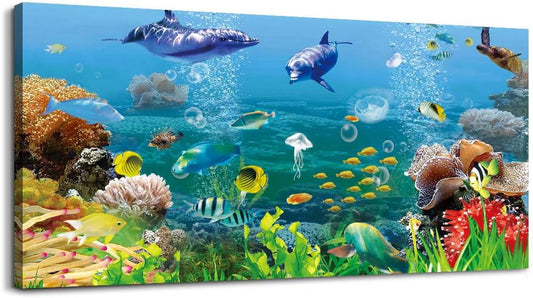 Stunning Coral and Fish Canvas Wall Art - Modern Ocean Theme Decor Ready to Hang for Your Living Room