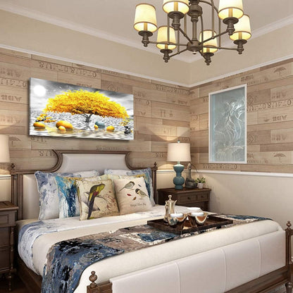 Stunning Abstract Black and White Canvas Art with Vibrant Yellow Tree - Perfect Wall Decor for Living Room, Bedroom, and Office