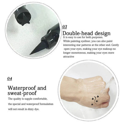 Double Head Moon Star Heart Flower Liquid Eyeliner Pen Black Stamp Eyeliner Waterproof Makeup Butterfly Seal Eye Liner Pencil