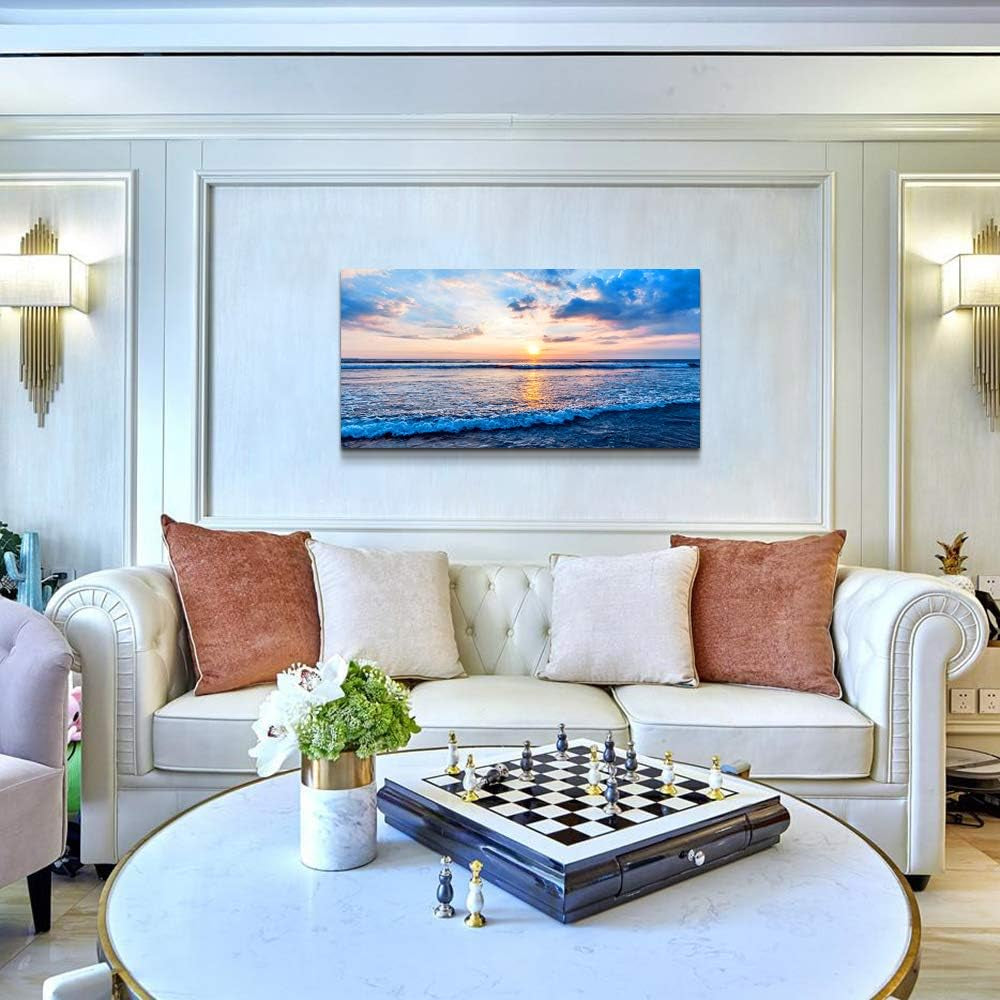 Stunning Blue Beach Canvas Wall Art - Ocean Waves Landscape Decor for Home and Bedroom - Ready to Hang Inspirational Prints