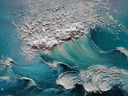 Stunning 24x48 Inch Hand-Painted Abstract Blue Ocean Oil Painting - Modern Canvas Wall Art for Luxurious Home Decor