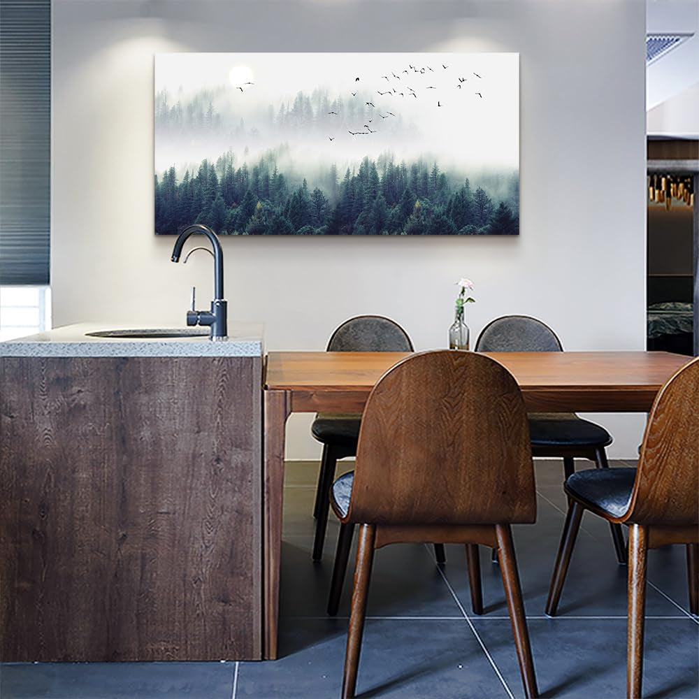 Misty Forests Canvas Wall Art - Enchanting Evergreen Landscape Decor for Living Room & Bedroom - Ready to Hang Framed Modern Home Accent