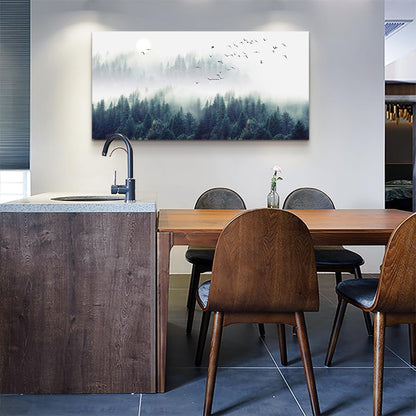 Misty Forests Canvas Wall Art - Enchanting Evergreen Landscape Decor for Living Room & Bedroom - Ready to Hang Framed Modern Home Accent