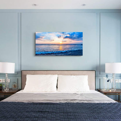 Stunning Blue Beach Canvas Wall Art - Ocean Waves Landscape Decor for Home and Bedroom - Ready to Hang Inspirational Prints