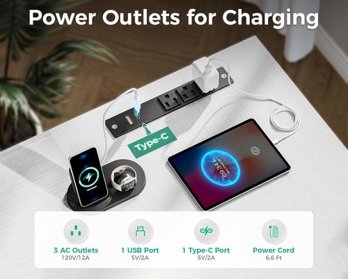 L Shaped Computer Desk with 6 Drawers & Power Outlet, 55 Inch Corner