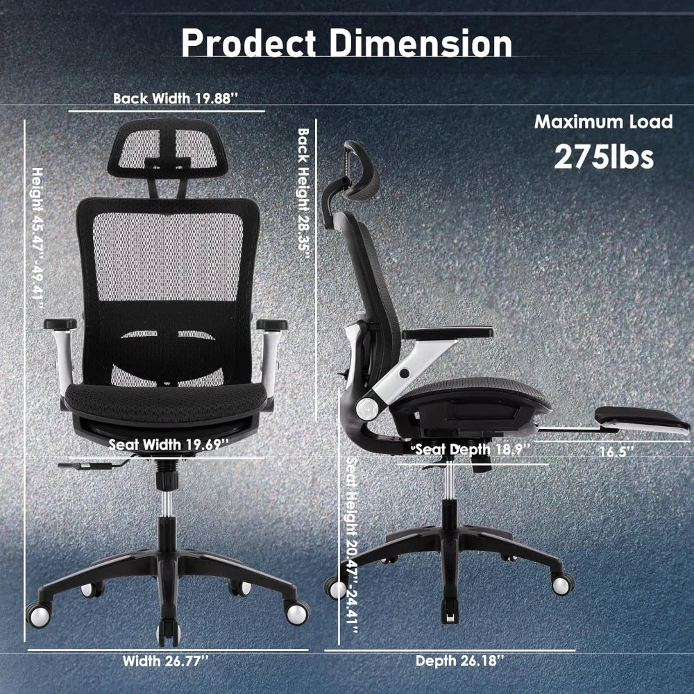 Ergonomic Mesh Office Chair, High Back Computer Executive Desk Chair with Headrest and 4D Flip-Up Armrests, Computer Chairs