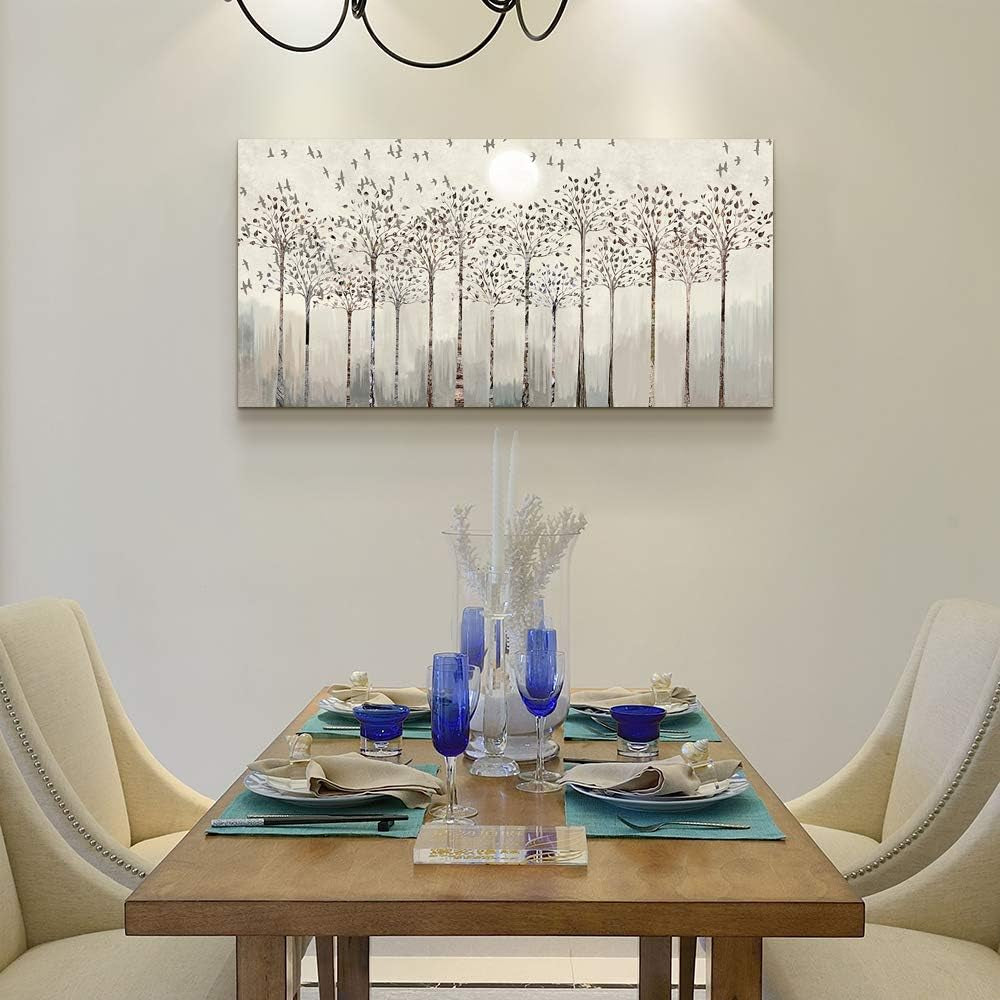 Stunning Abstract Canvas Wall Art with Trees and Birds - Perfect for Living Room, Kitchen, Office & Bedroom Décor - Large Modern Home Decoration Prints