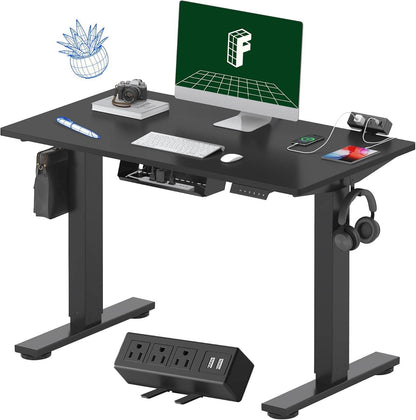 EN2 Height Adjustable Electric Standing Desk - 48"x30" with Clamp Power Strip & Cable Management (Gray Frame + Mahogany Top)