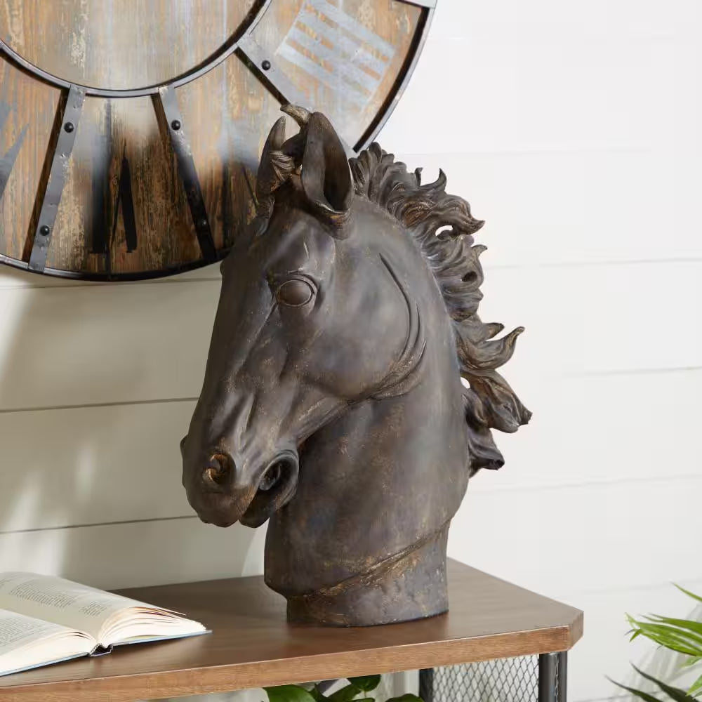 7 In. X 25 In. Brown Polystone Horse Sculpture