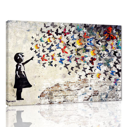 Colorful Graffiti Street Canvas Wall Art Funny Butterfly Banksy Street Art Mu...
