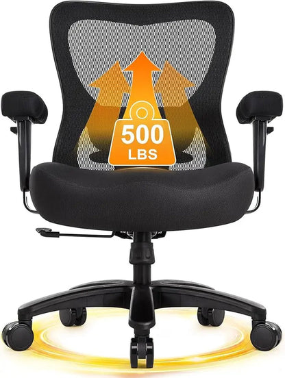Big and Tall Office Chair 500Lbs, Ergonomic Heavy Duty Mesh Desk Chair, Executive Computer Chairs with Wide Thick Seat, Adjustab