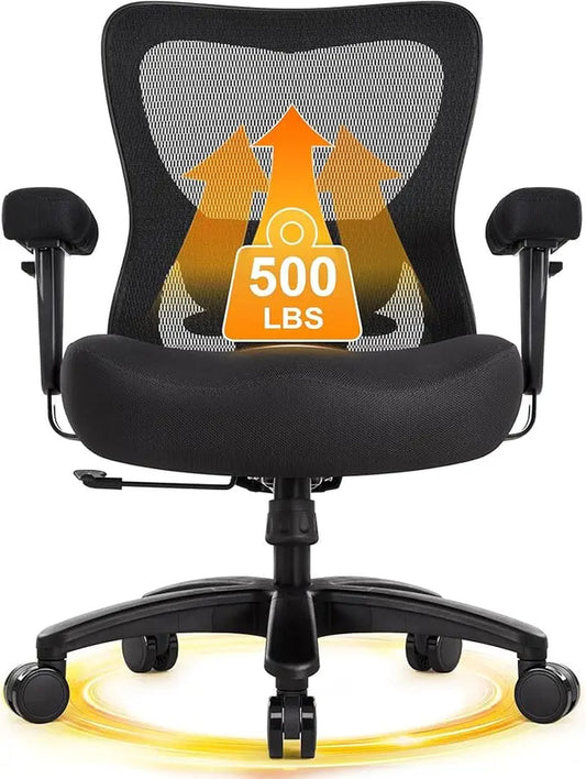 Big and Tall Office Chair 500Lbs, Ergonomic Heavy Duty Mesh Desk Chair, Executive Computer Chairs with Wide Thick Seat, Adjustab