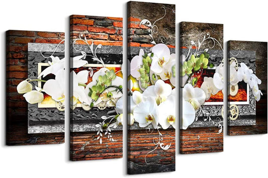 Stunning 5-Piece Orchid Canvas Wall Art - Large Abstract Flower Prints for Modern Living Room Decor - Framed & Ready to Hang!