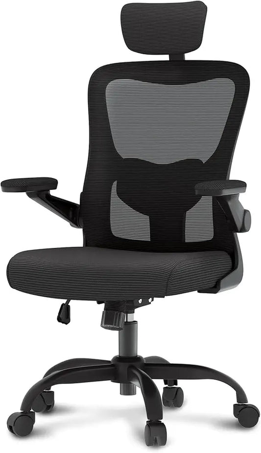 Ergonomic Office Chairs Mesh Computer Desk Chair with 3D Flip-Up Armrests Adjustable Headrest and Lumbar Support Comfy High Bac