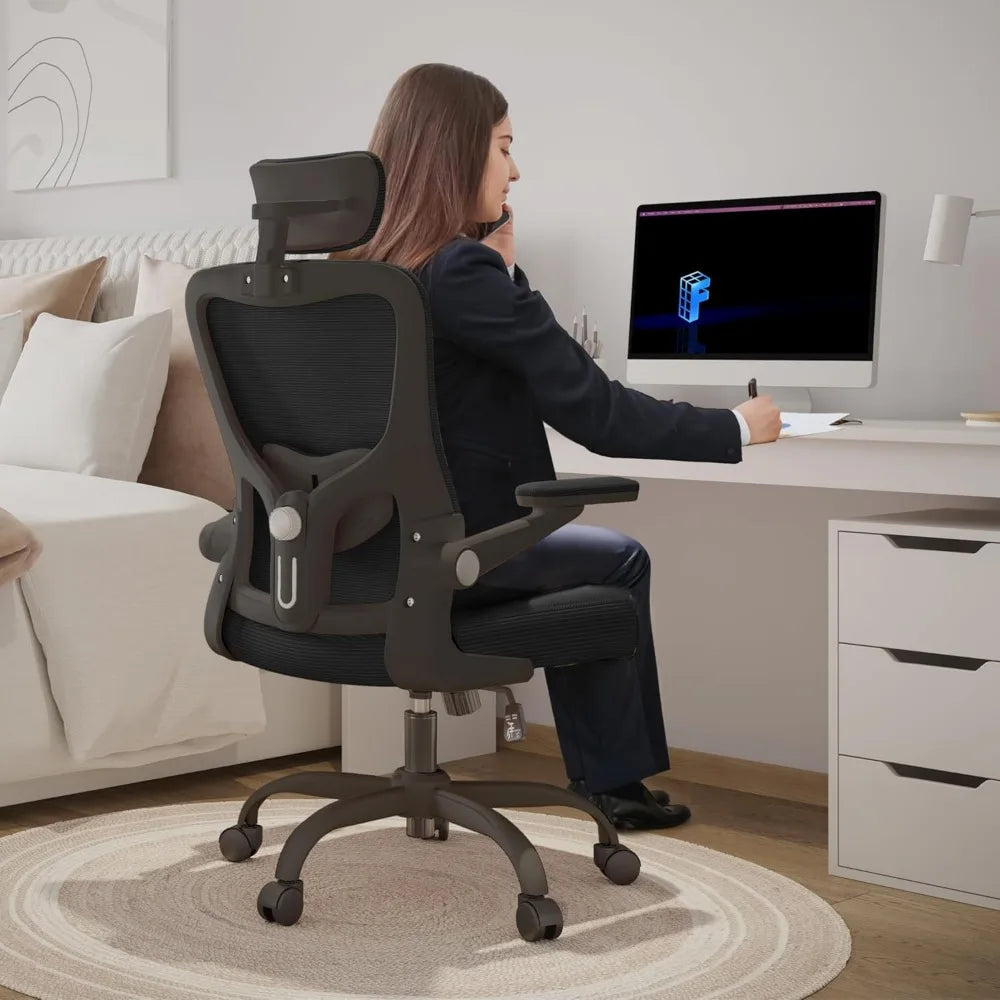 Ergonomic Office Chairs Mesh Computer Desk Chair with 3D Flip-Up Armrests Adjustable Headrest and Lumbar Support Comfy High Bac
