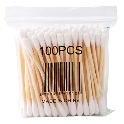 100Pcs Soft Bag Wood Cotton Swab