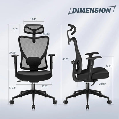 Ergonomic Office Chair High Ba Desk Chair with Headrest Executive Computer Chair with Adjustable Lumbar Support Armrests