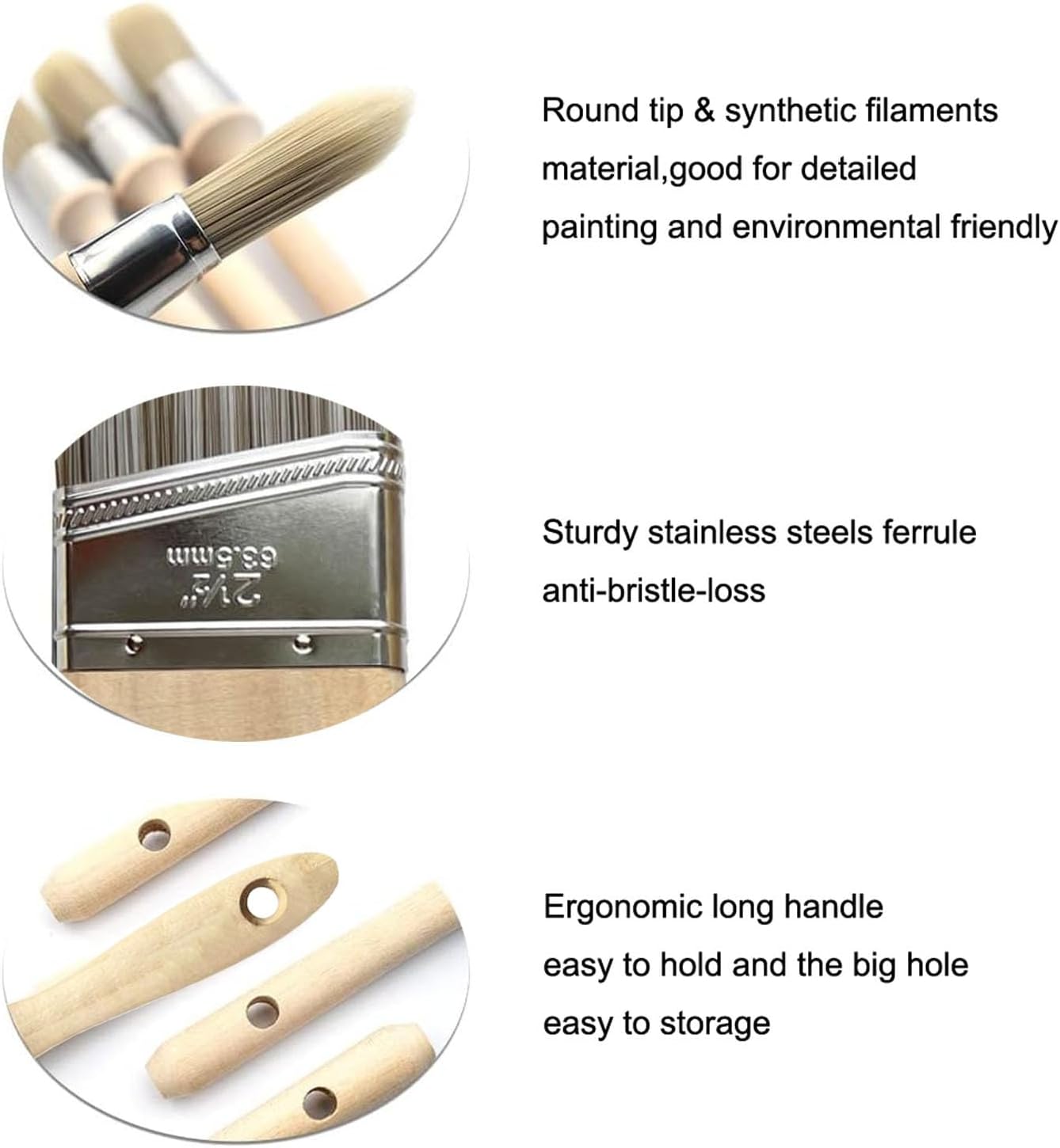 Paint Brushes Set of 8，Small Trim Edge Oil Paint Brushes,Round and Flattened Angled Painting Tools with Wooden Handle for Walls and Home Improvement