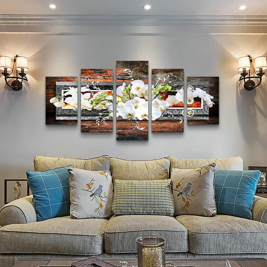 Stunning 5-Piece Orchid Canvas Wall Art - Large Abstract Flower Prints for Modern Living Room Decor - Framed & Ready to Hang!