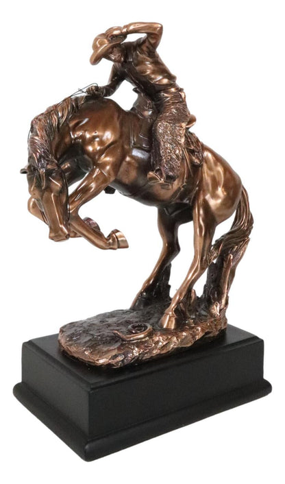 Rustic Western Rodeo Cowboy on a Rearing Horse Bronzed Resin Statue