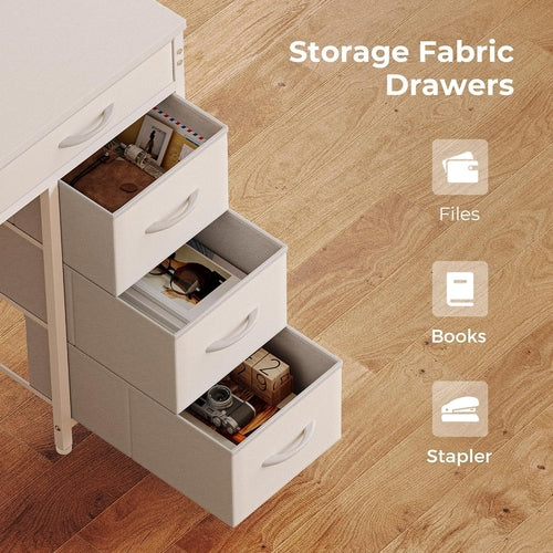 Gaming Desk with 6 Drawers, Computer Desk with LED Lights Power