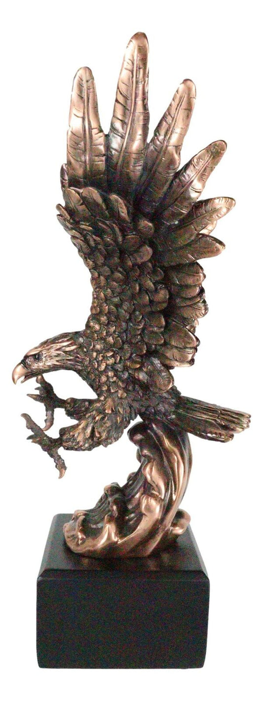 Electroplated Bronze Resin Bald Eagle with Open Wings Swooping over Water Statue