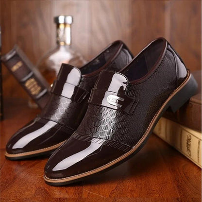 Men's Embossed Leather Dress Shoes - Anti-Slip Black Shoes