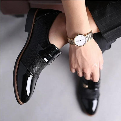 Men's Embossed Leather Dress Shoes - Anti-Slip Black Shoes
