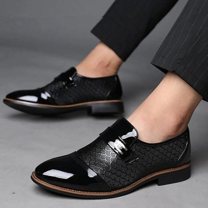 Men's Embossed Leather Dress Shoes - Anti-Slip Black Shoes